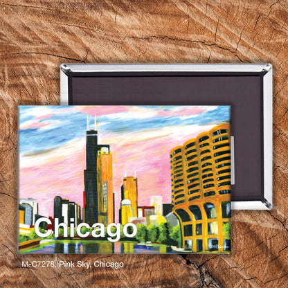 Pink Sky, Chicago, Magnet (7278)