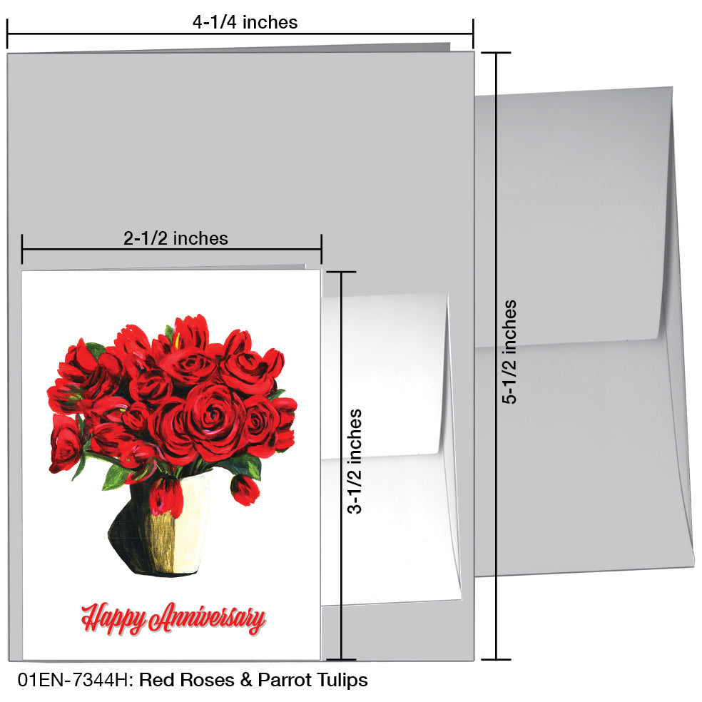 Red Roses & Parrot Tulips, Greeting Card (7344H)