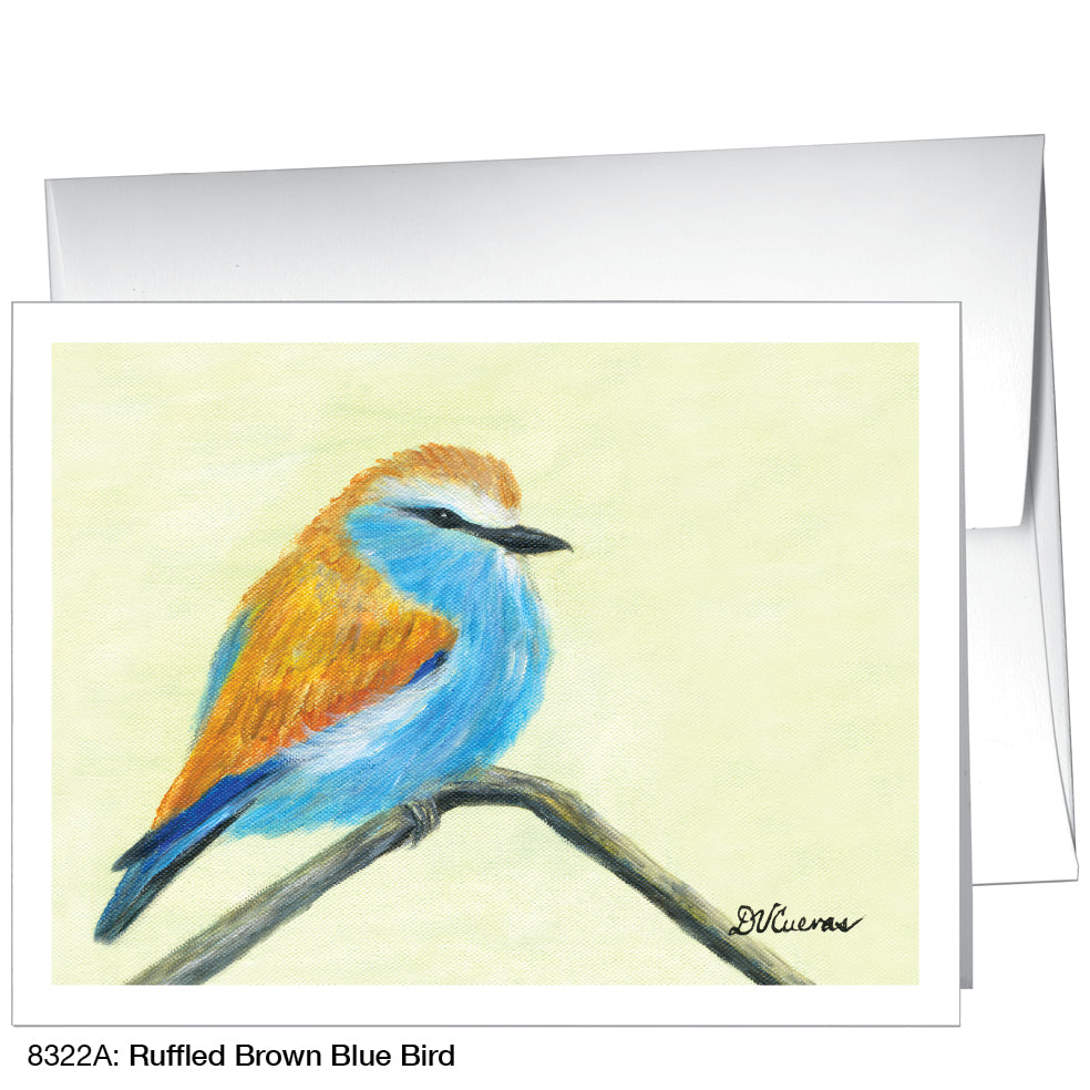 Ruffled Brown Blue Bird, Greeting Card (8322A)