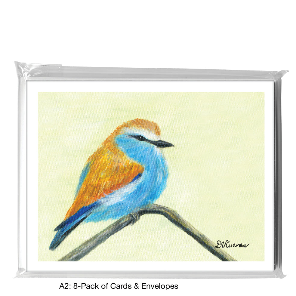 Ruffled Brown Blue Bird, Greeting Card (8322A)