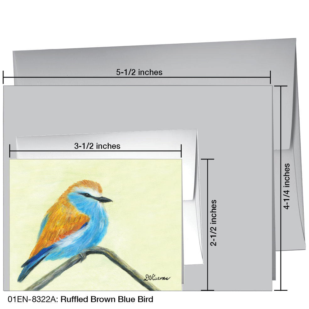 Ruffled Brown Blue Bird, Greeting Card (8322A)