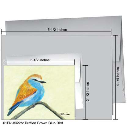 Ruffled Brown Blue Bird, Greeting Card (8322A)