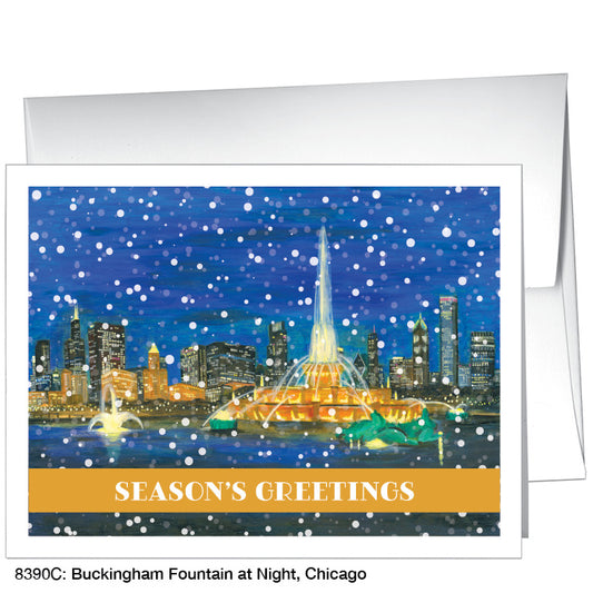 Buckingham Fountain At Night, Chicago, Greeting Card (8390C)