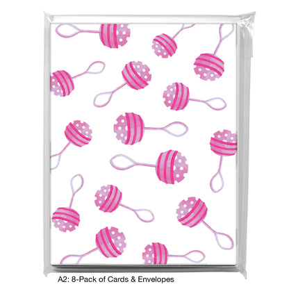 Rattle Polka Dot - Pink, Greeting Card (8693J)