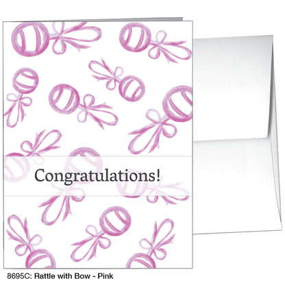 Rattle With Bow - Pink, Greeting Card (8695C)