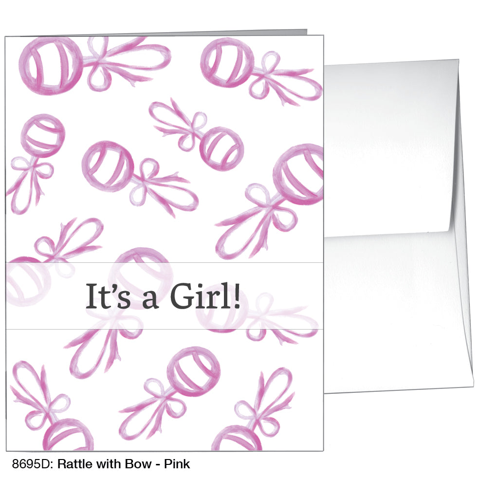 Rattle With Bow - Pink, Greeting Card (8695D)