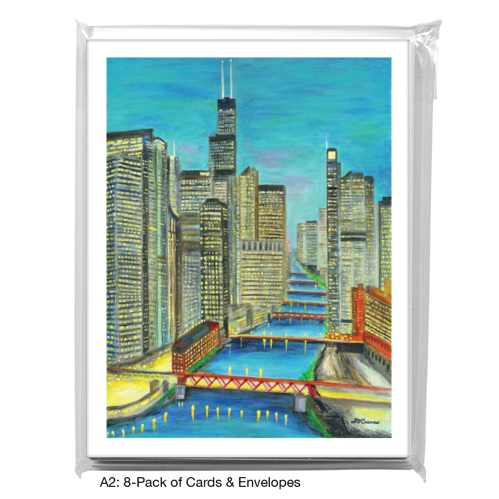 Night Bridges, Chicago, Greeting Card (8752A)