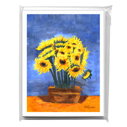 Bunch Of Sunflowers On Blue, Greeting Card (7012B)