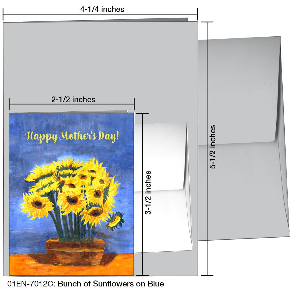 Bunch Of Sunflowers On Blue, Greeting Card (7012C)