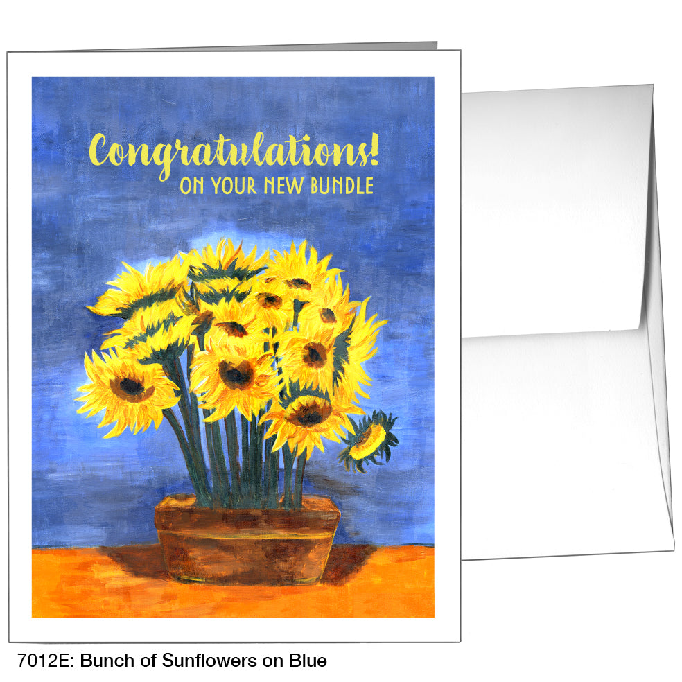 Bunch Of Sunflowers On Blue, Greeting Card (7012E)