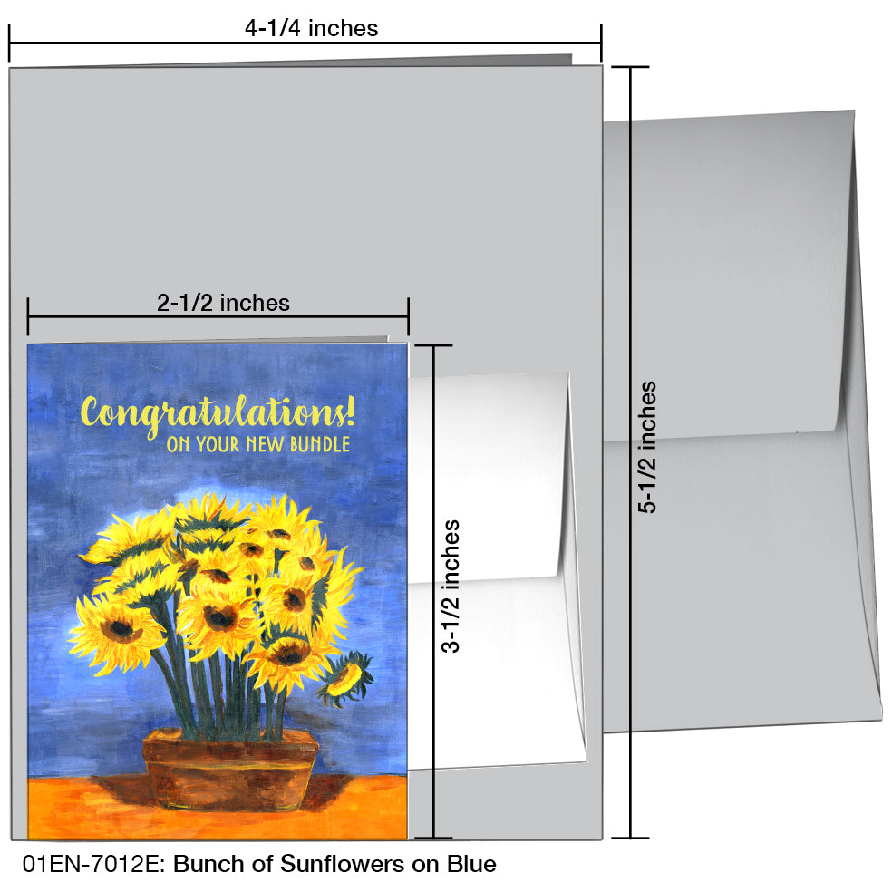 Bunch Of Sunflowers On Blue, Greeting Card (7012E)