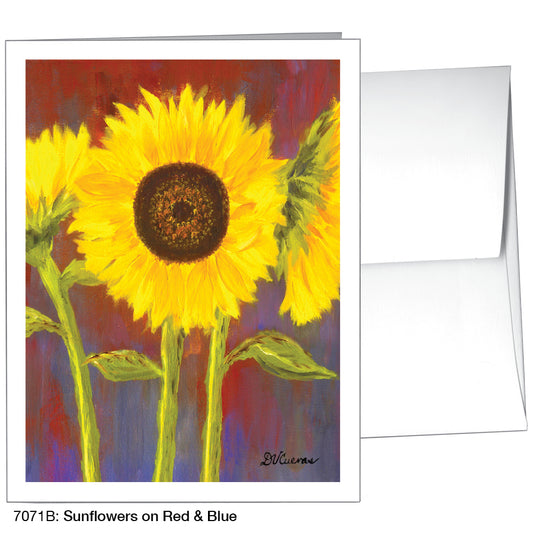 Sunflowers On Red & Blue, Greeting Card (7071B)