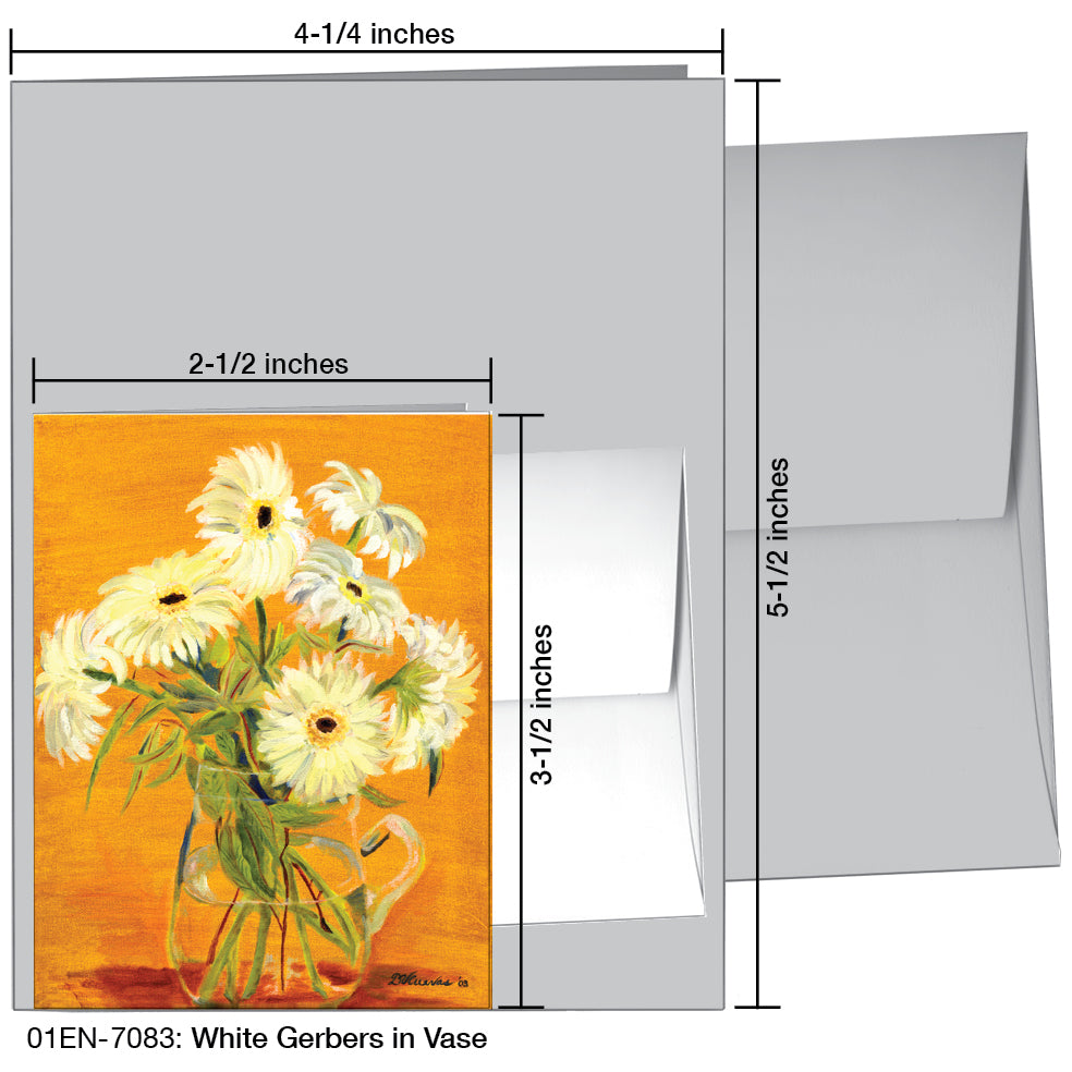 White Gerbers In Vase, Greeting Card (7083)