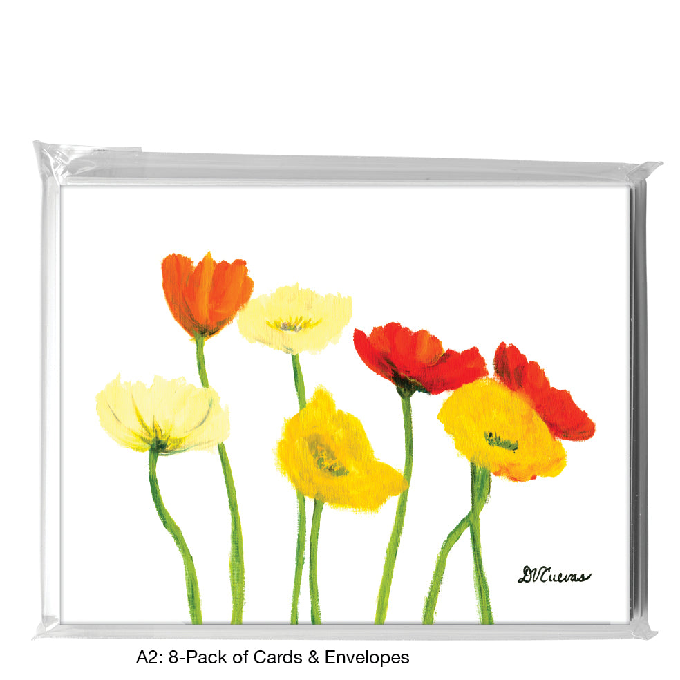 Multi-Colored Poppies On White, Greeting Card (7148)