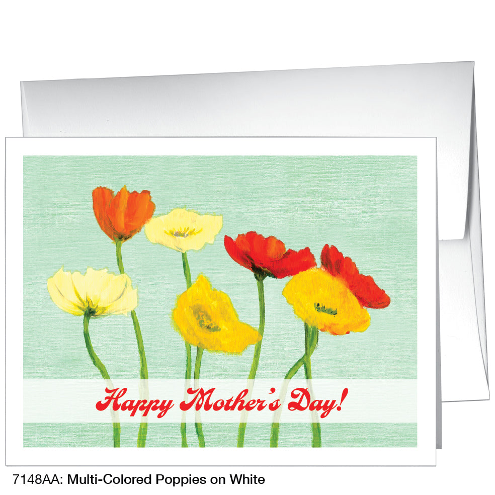 Multi-Colored Poppies On White, Greeting Card (7148AA)