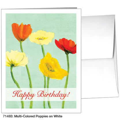 Multi-Colored Poppies On White, Greeting Card (7148B)