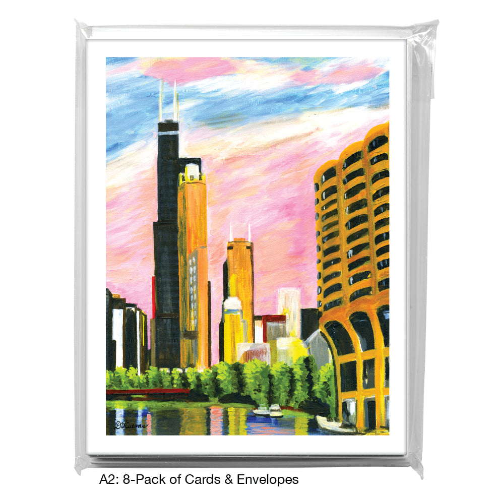 Pink Sky, Chicago, Greeting Card (7278C)