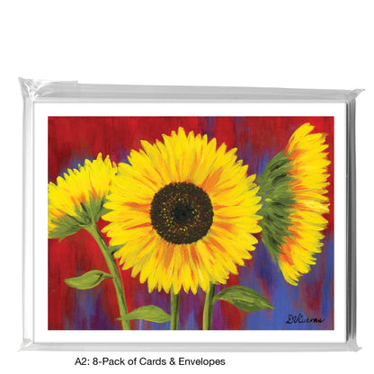 Sunflowers On Red & Blue 2, Greeting Card (7348B)