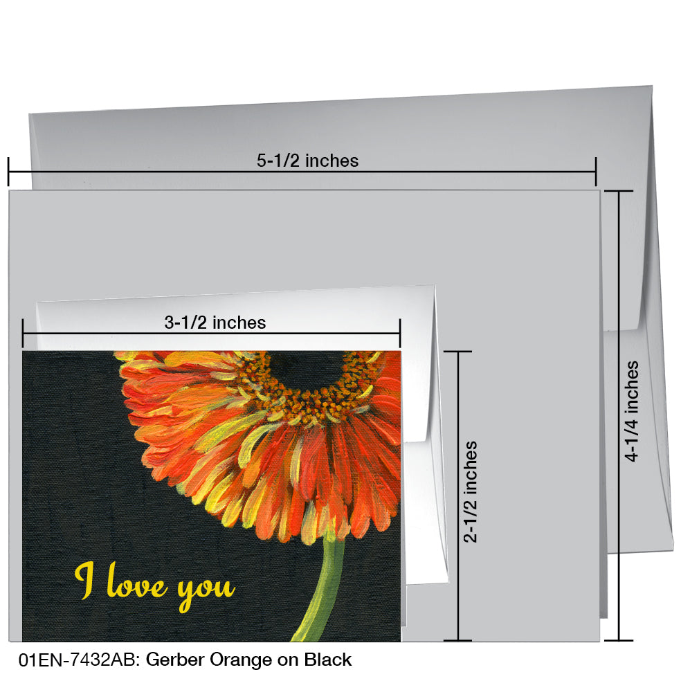 Gerber Orange On Black, Greeting Card (7432AB)