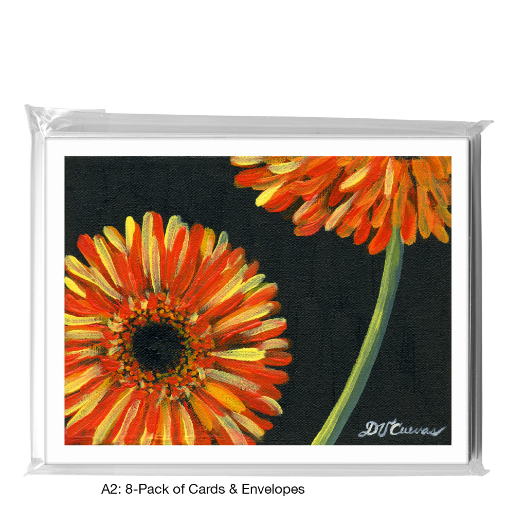 Gerber Orange On Black, Greeting Card (7432B)