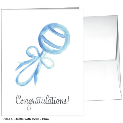 Rattle With Bow - Blue, Greeting Card (7944A)