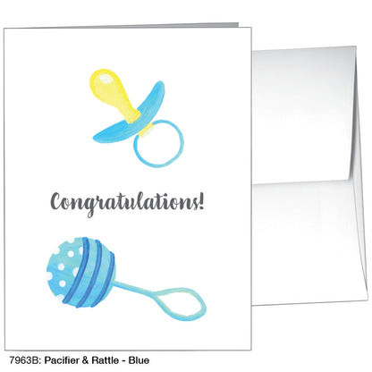 Pacifier & Rattle - Blue, Greeting Card (7963B)