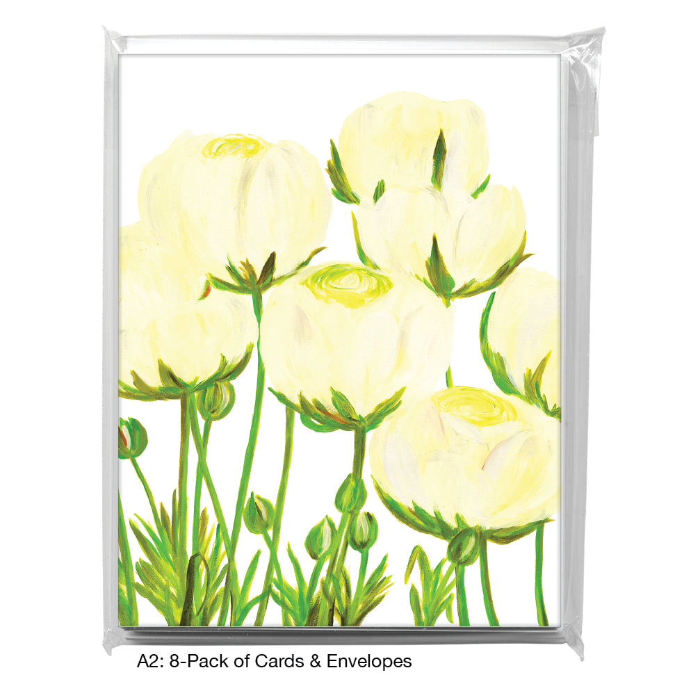 White Ranunculus Stems, Greeting Card (7970B)