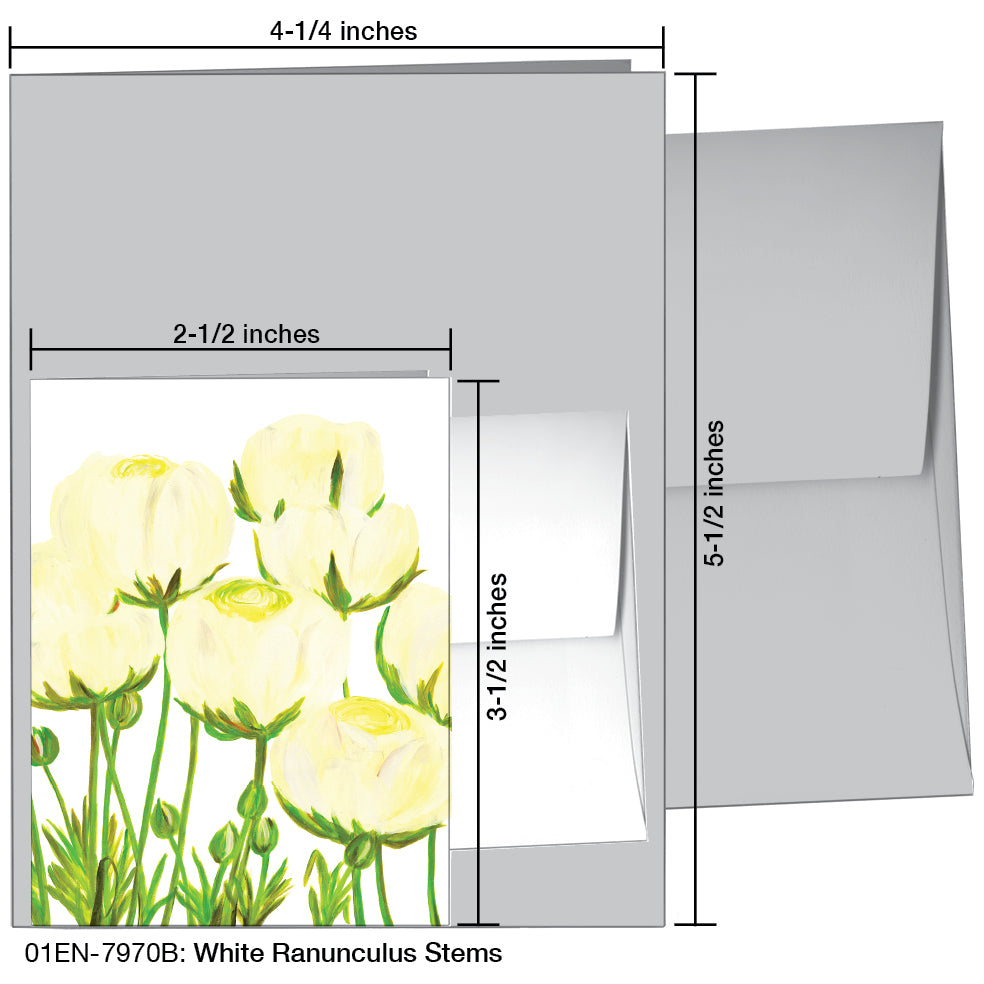 White Ranunculus Stems, Greeting Card (7970B)