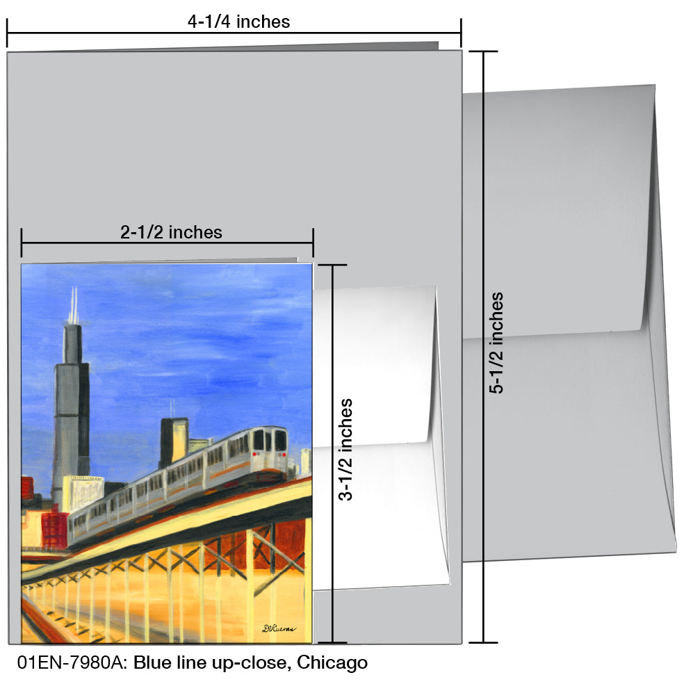 Blue Line Up-Close, Chicago, Greeting Card (7980A)