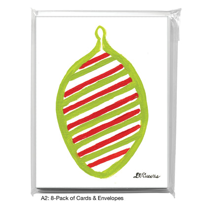 Red & Green Striped Ornament, Greeting Card (8144)