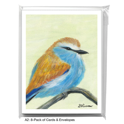 Ruffled Brown Blue Bird, Greeting Card (8322C)