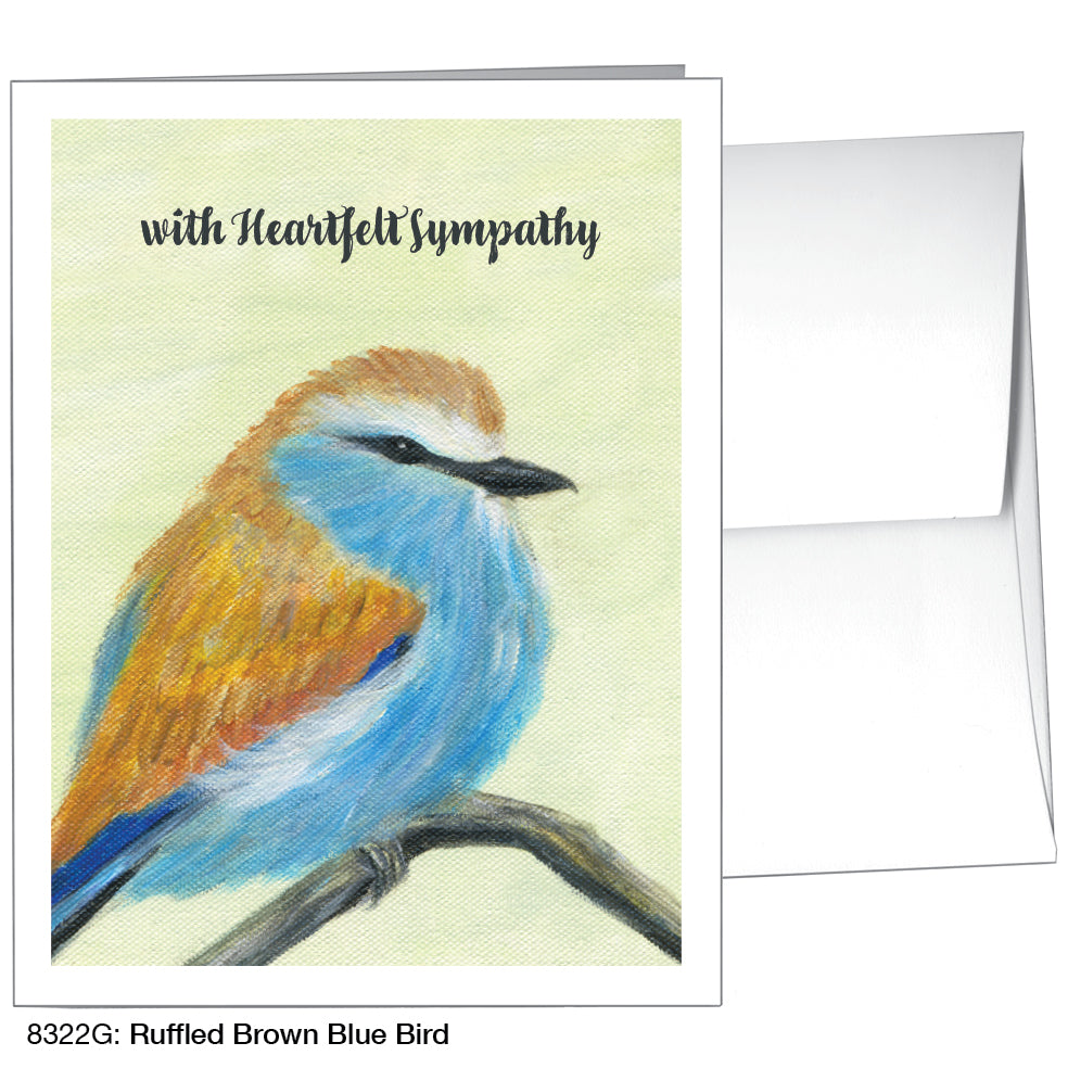 Ruffled Brown Blue Bird, Greeting Card (8322G)