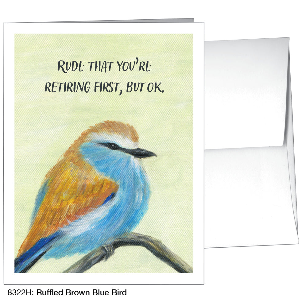 Ruffled Brown Blue Bird, Greeting Card (8322H)