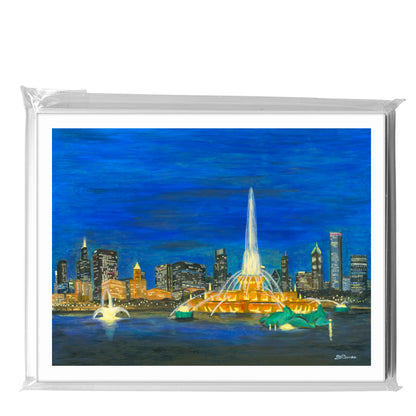 Buckingham Fountain At Night, Chicago, Greeting Card (8390)