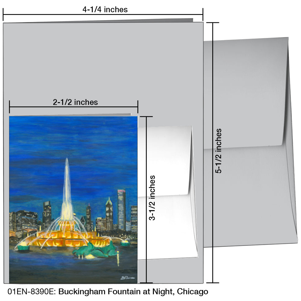 Buckingham Fountain At Night, Chicago, Greeting Card (8390E)