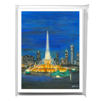 Buckingham Fountain At Night, Chicago, Greeting Card (8390E)