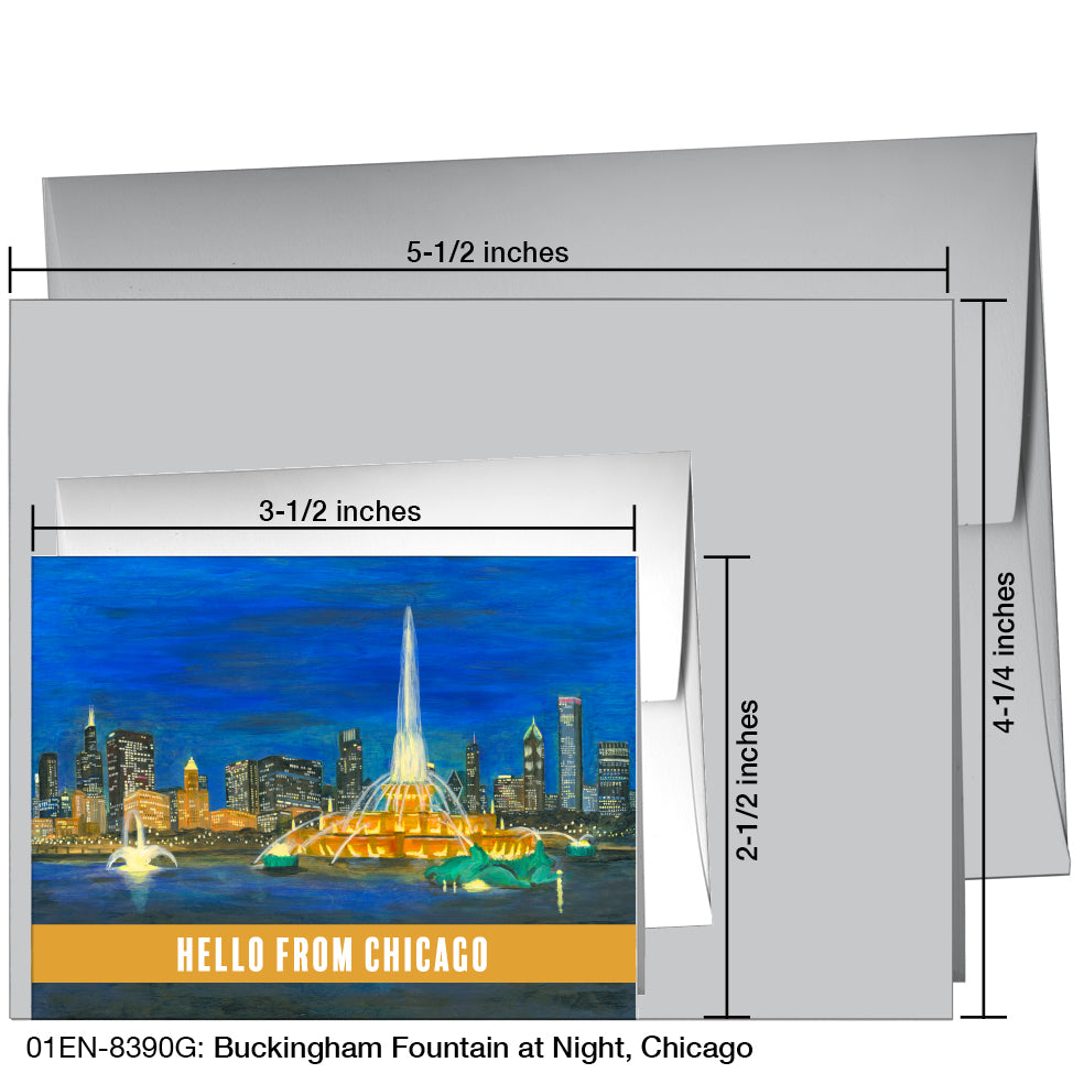 Buckingham Fountain At Night, Chicago, Greeting Card (8390G)