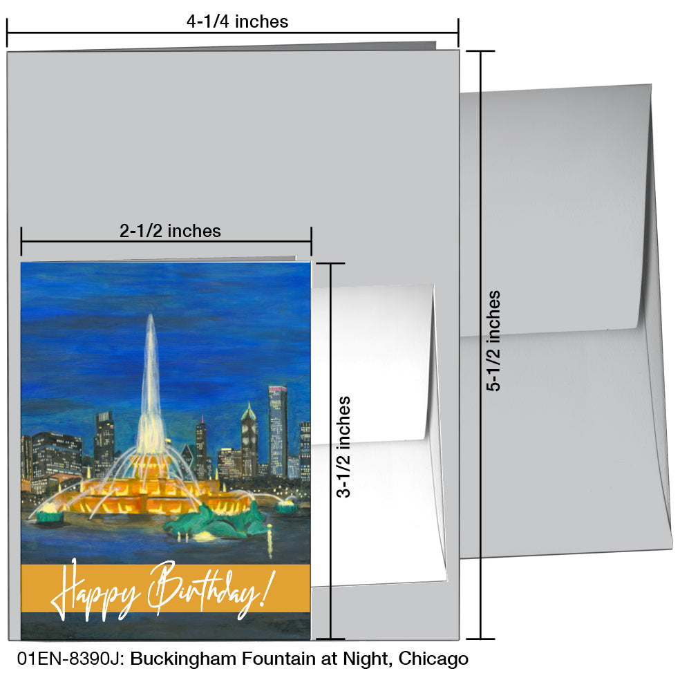 Buckingham Fountain At Night, Chicago, Greeting Card (8390J)