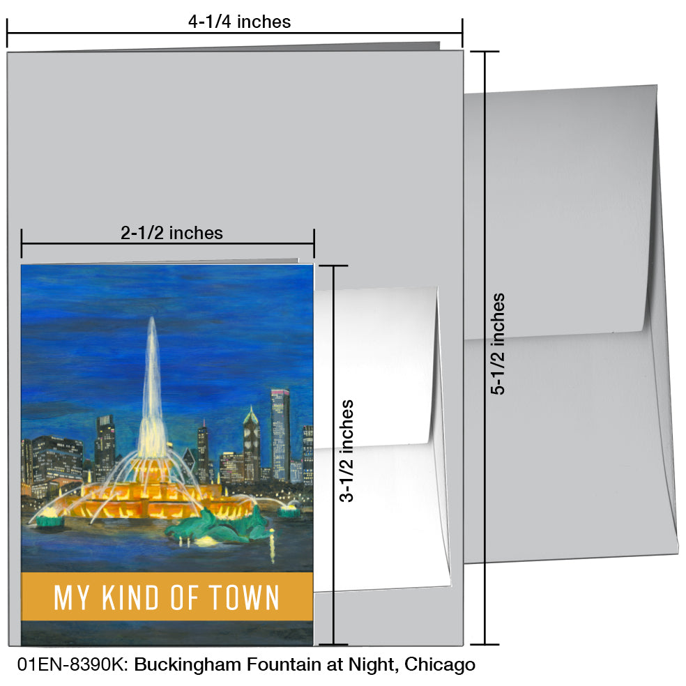 Buckingham Fountain At Night, Chicago, Greeting Card (8390K)