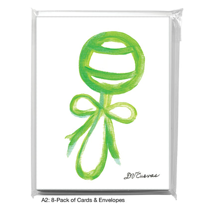 Rattle With Bow - Green, Greeting Card (8694F)