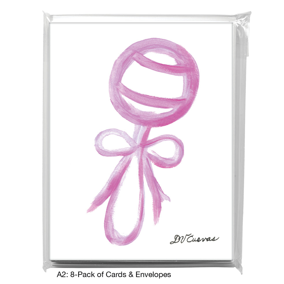 Rattle With Bow - Pink, Greeting Card (8695E)